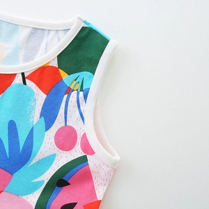 Girl's summer cotton sleeveless dress with colorful watermelon and cherry cartoon prints
