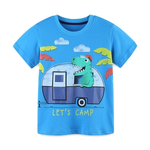 T-shirt bleu en coton pour enfants avec dinosaure et motif Let's Camp pour l'été