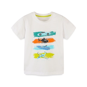 Kids short sleeve t-shirt with air land and sea vehicle print in minimalist style