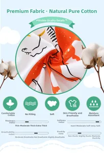 Detailed macro view of natural cotton fabric with orange and white cartoon line patterns