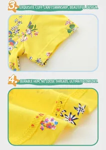 Détails des coutures de la robe fleurie pour fille montrant l'ourlet et les finitions