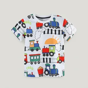 Jungen Casual Baumwolle Kurzarm T-Shirt Cartoon Zug Druck Rundhals Sommer Top Für Kleinkinder 3-8 Jahre Alt