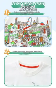 Détail du col d'un t-shirt blanc pour garçon avec tissu doux et imprimés de dessins animés