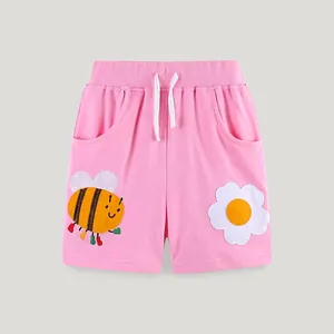 Pantaloncini di Cotone da Ragazza Rosa Ricamo Ape Margherita Vita Elastica Pantaloncini Sportivi Casual Estivi per Bambini