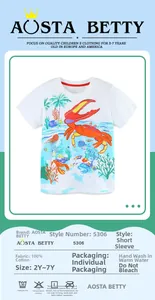 Détail du t-shirt enfant 100% coton avec motif marin océanique et guide des tailles