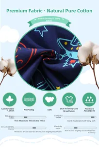 Detailed view of soft breathable cotton fabric with blue shark print and star pattern
