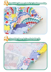 Détail de la robe en coton avec motifs de dessins animés et couture de qualité