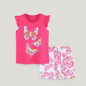 Ensemble d'été pour filles avec débardeur papillon rouge rose et short blanc imprimé