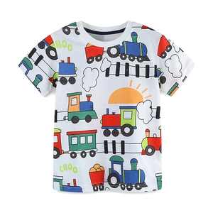 Weißes Baumwoll-T-Shirt für Jungen mit bunten Cartoon-Zügen und Rundhalsausschnitt