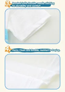 Détail de la couture double et de l'ourlet sur le t-shirt en coton blanc pour enfants