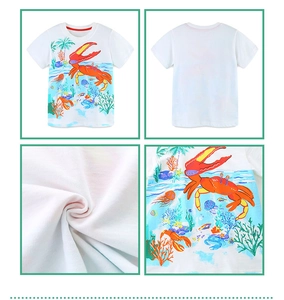 Détails du t-shirt coton enfant avec motifs marins et bande de col rouge