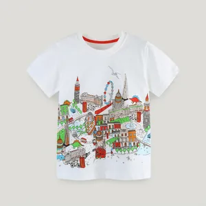 T-Shirt en Coton pour Garçons Imprimé Dessin Animé Dinosaure Ville de Londres Été Manches Courtes Col Rond Décontracté Doux