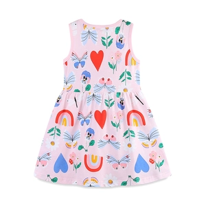 Pink sleeveless cotton dress for girls with colorful butterfly and rainbow prints