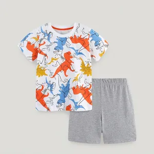 Boys Summer Clothing Set Dinosaur Print Cotton Short Sleeve T-Shirt And Shorts Outfit Toddler Kids Casual Wear