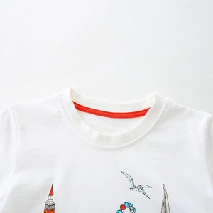 T-shirt blanc en coton pour garçons avec imprimé Big Ben et col rond orange renforcé