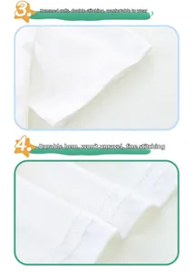 Close-up of double-stitched hem and ribbed cuffs on kids' cotton white t-shirt