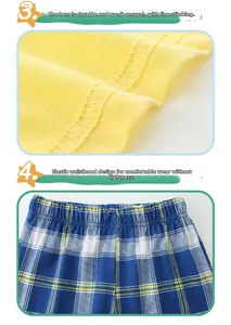 Detail of durable hem stitching and comfortable elastic waistband on boy's cotton set