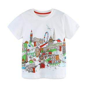 T-shirt blanc pour garçons avec imprimé créatif de dinosaures et monuments de Londres