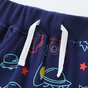 Boys navy cotton shorts with space cartoon prints and elastic drawstring waistband