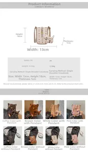 Size chart showing 13x18x1cm dimensions and PU material specs for the crossbody bag