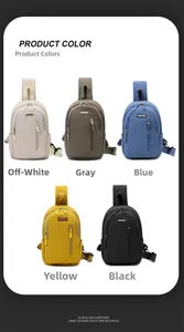 Flat lay of five water-resistant nylon crossbody chest bags in diverse vibrant colors