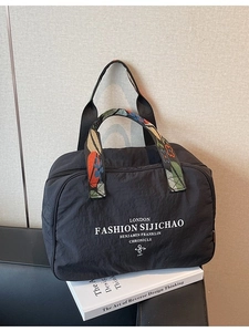 Women Large Capacity Nylon Tote Bag Floral Woven Handle Printed Letter Design Fashion Travel Shoulder Handbag