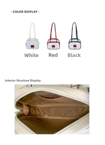 Detail view of checkered tote bag interior with open pocket and multiple color options