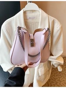 Fashion Women PU Leather Bucket Crossbody Bag Minimalist Shoulder Bag With Metal Chain Lock Decoration Elegant Solid Color Purse