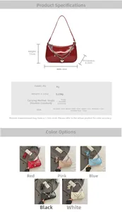 Detailed view of the women's glossy PU shoulder bag with silver chain and heart charm