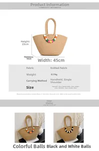 Dimensions détaillées et guide des tailles pour le grand sac cabas en paille avec pompons