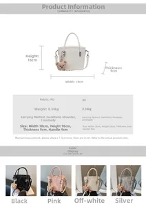 Size chart for solid color bucket bag with PU leather specs and 18x16x9cm dimensions
