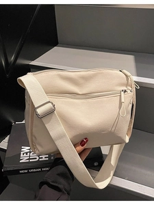 Women Canvas Crossbody Bag Minimalist Casual Shoulder Bag With Multi Pocket Zipper Closure Wide Adjustable Strap Fashion Messenger Bag