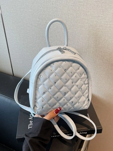 Fashion Rhombus Pattern PU Leather Mini Backpack For Women Quilted Rhinestone Small Handbag Casual Shoulder Bag Daily Travel School