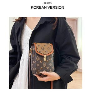 Detail of vintage brown monogram crossbody bag with gold hardware and star pattern