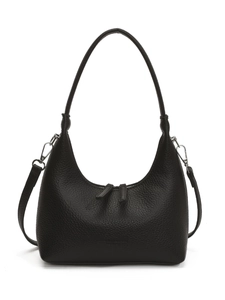 Elegante borsa hobo a mezzaluna nera in pelle martellata con tracolla rimovibile