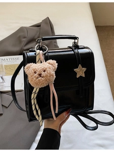 Korean Style Mini PU Leather Backpack For Women Niche Design Fashion Small Bookbag With Plush Bear Charm Metal Star Decor