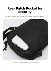 Detail showing back anti-theft pocket of black crossbody mobile phone bag for safety