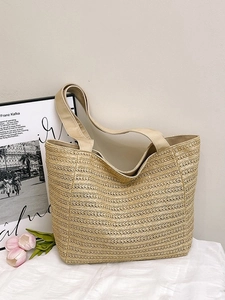 Women Minimalist Straw Woven Tote Bag Large Capacity Summer Beach Shoulder Bag Versatile Casual Vacation Handbag Lining