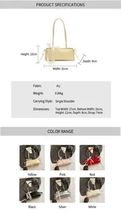 Detailed size chart and multi-color options for the stylish PU leather shoulder bag