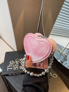 Heart Shaped Mini Crossbody Bag For Women Girls PU Leather Lipstick Bag With Beaded Handle Small Party Shoulder Bag