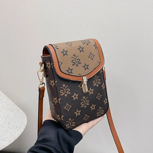 Detail of retro mini crossbody bag with star pattern print and golden metal buckle