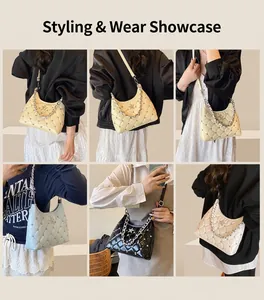 Quilted leather shoulder bag with metallic chain and star logo shown in four colors