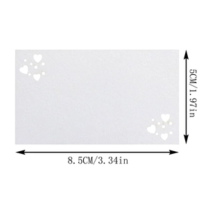 Detailed size diagram showing the 8.5x5cm dimensions of the heart cutout place card