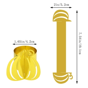 Detailed size chart for gold pumpkin napkin rings showing dimensions and structure