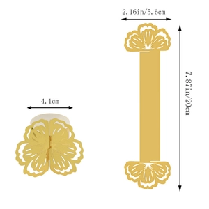 Detailed dimensions of laser-cut hollow flower napkin ring in pearl gold finish
