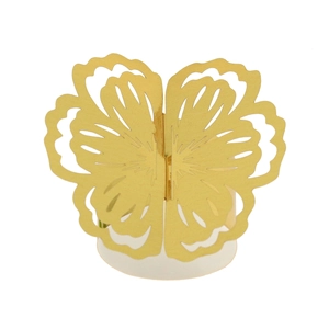 Detailed laser-cut golden pearlescent paper napkin ring with intricate butterfly design