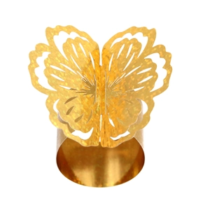 Golden butterfly napkin ring with laser-cut hollow pattern and sparkling glitter finish