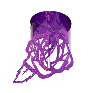 Purple glitter paper napkin ring with laser-cut rose flower design for wedding decor