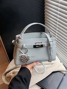 Women Fashion PU Leather Kelly Handbag Lychee Pattern Crossbody Shoulder Bag With Heart Charm Elegant Daily Commute Satchel