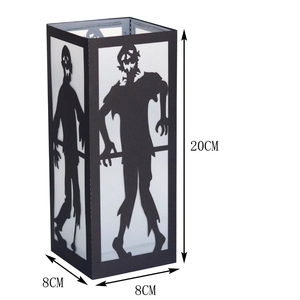 Halloween black hollow zombie lantern with silhouettes and 20cm height measurements
